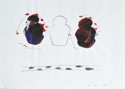 François MARTIN Characters, 1980. Oil and graphite on paper. Signed and dated. H_30...