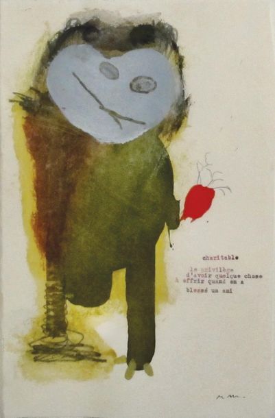 Nelly Maurel (Née en 1974) Charitable. Peinture et crayon sur papier. H_24,5 cm L_16...