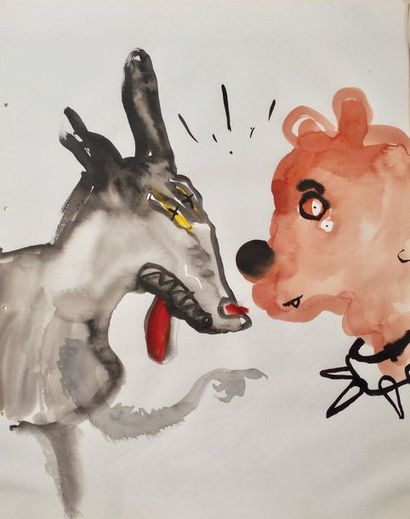 Philippe BERRY (Né en 1956) Wolfhound, Watercolor on paper. H_46 cm W_37 cm 