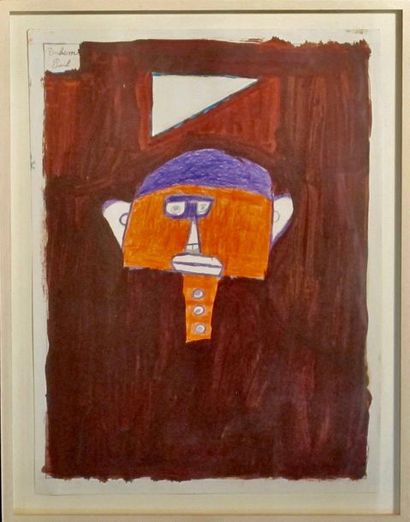 Paul Duhem ( 1919–1999) Tête orange. Peinture sur papier. H_40 cm L_30 cm 