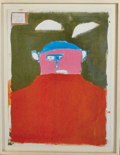 Paul Duhem ( 1919–1999) Tête rose. Peinture sur papier. H_40 cm L_30 cm