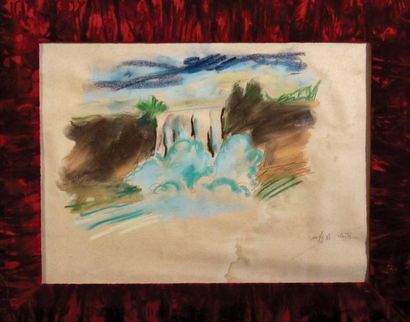 Fabrice HYBER (né en 1961) Paysage, Nantes, 1986. Watercolour on paper. Signed and...