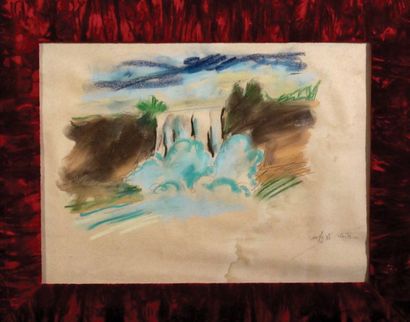 Fabrice HYBER (né en 1961) Paysage, Nantes, 1986. Aquarelle sur papier. Signée et...