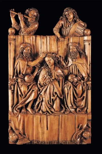Lukas Maurus Panneau en tilleul sculpté en bas-relief, composé de deux planches,...