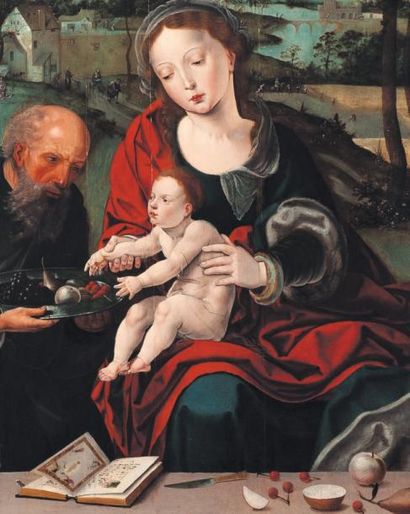 PIETER COECKE VAN AELST (1502-1580) ET SON ATELIER Vierge à l'enfant Panneau. H_105...