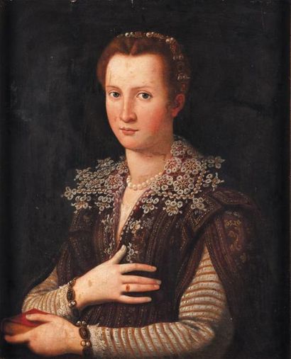 ECOLE ITALIENNE DU XVIIE SIÈCLE, SUIVEUR D'ALESSANDRO ALLORI Portrait de femme Panneau...