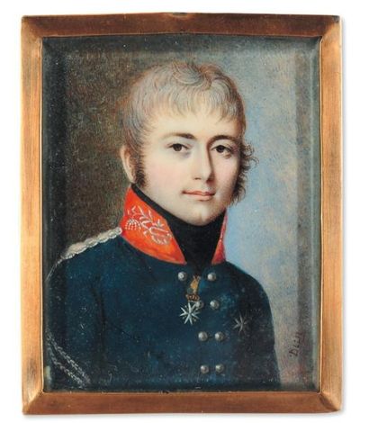 DUN, ÉCOLE FRANÇAISE VERS 1800 Portrait d'un militaire Miniature rectangulaire sur...