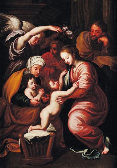 ECOLE ITALIENNE DU XVIIE SIÈCLE, D'APRÈS RAPHAËL La Sainte famille Toile. H_62 cm...