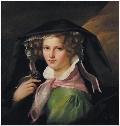 MARIE-ADÈLE KINDT, DITE ADÈLE (1804-1894) Portrait de jeune fille Toile (réentoilée)....