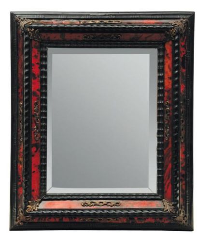  Miroir en écaille, cuivre verni et bois noirci, de forme rectangulaire à double...