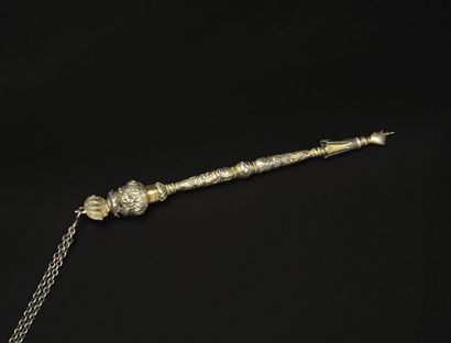 null A Galician silver and silver-gilt Torah pointer
Circa 1770
This pointer is a...