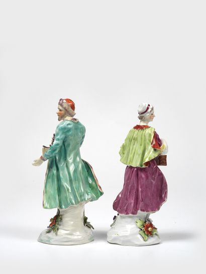 null A rare pair of polychrome porcelain figures
Derby, U.K., circa 1765
These delicately...