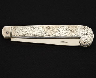 An elegant silver Hallah knife and cork-screwer...
