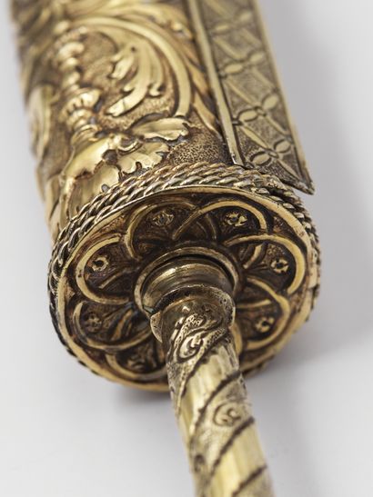 null 
An Italian silver gilt Esther Scroll case

Circa 1800

This case is very richly...