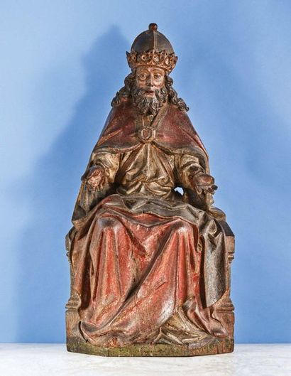  God the Father of a Throne of Grace in carved, polychromed and gilded oak, hollow...