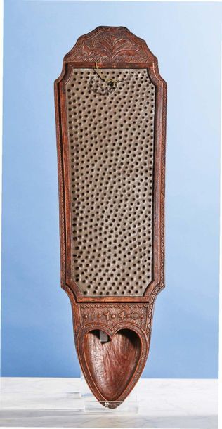 null Large tobacco grater made of fruit wood carved with a floral basket, rinceaux,...