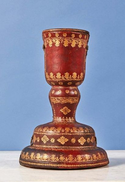 Chalice case, wooden core covered with red...