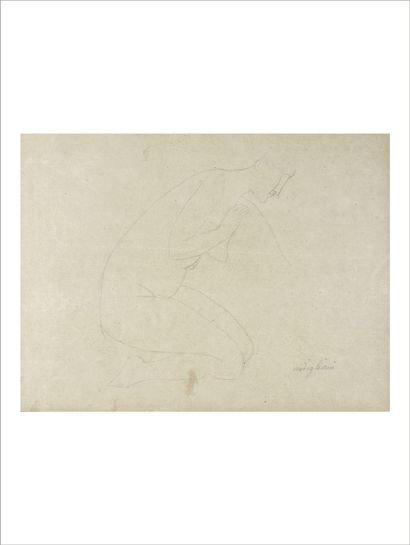 Amedeo MODIGLIANI (1884-1920) Nu agenouillé Dessin au crayon sur papier. Signé en...