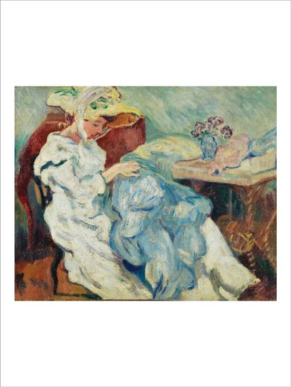 Louis VALTAT (1869-1952) La couture, circa 1902-1903 Huile sur toile. Oil on canvas....