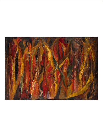 Lydia MASTERKOVA (1927-2008) Composition sur fond rouge et jaune, 1960 Peinture sur...