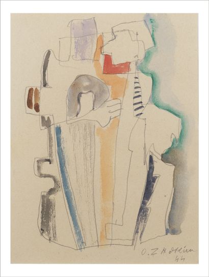 Ossip ZADKINE (1890-1967) Composition, 1944
Dessin à l'aquarelle et crayon sur papier.
Signée...