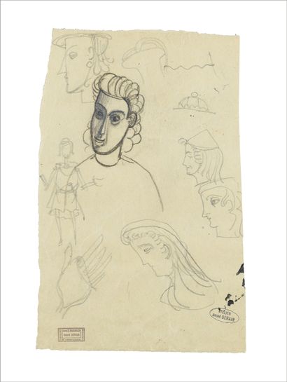 André DERAIN (1880-1954) Etudes Crayon sur papier. Cachet de l'atelier en bas à droite....