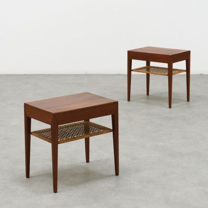 SEVERIN HANSEN JR. (1887-1964) Paire de tables de chêvet modèle «n° 35»
Teck et cannage
Teak...