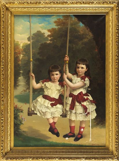 PAUL NARCISSE SALIERES (CARCASSONNE 1818 - MARSEILLE 1908) 
Deux petites filles jouant...