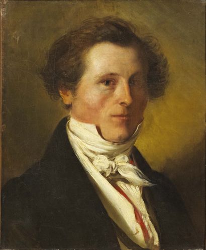 ECOLE ANGLAISE DU XIXe SIÈCLE Portrait d'homme au col blanc
Toile.
H_46,5 cm L_38,5...