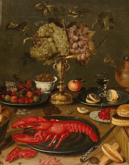 ARTUS CLAESSENS (ACTIF À ANVERS DE 1625 À 1644) 
Nature morte au homard et au perroquet
Toile...