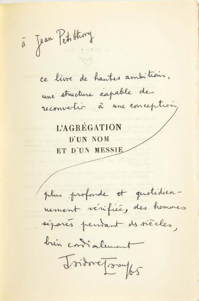 Isidore ISOU. L'Agrégation d'un nom et d'un messie. Roman. Paris, Gallimard, 1947.
In-8...