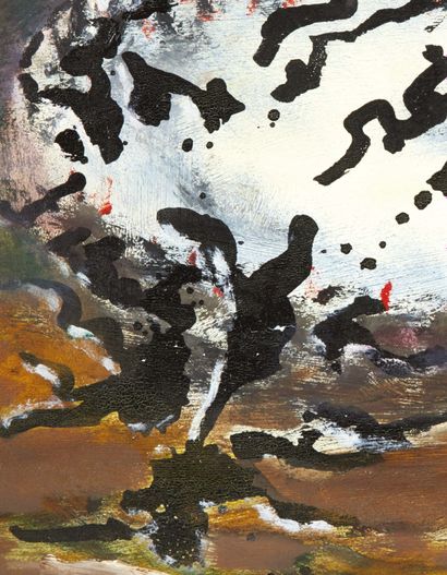 HENRI MICHAUX. Untitled. [1975-1976 ]. 
 Oil and India ink on cardboard (23,7 x 33...