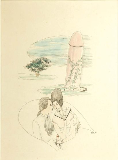 TOYEN. Composition érotique. 1930.
Dessin original à l'encre et à l'aquarelle, signé...