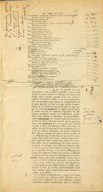 Tristan TZARA. Le Surréalisme et l'Après-Guerre.
Corrected proofs bound in a narrow...