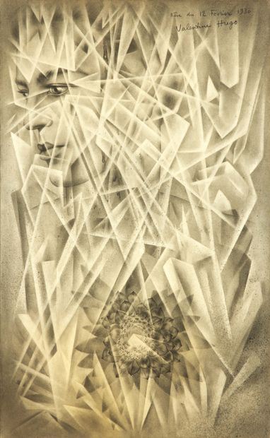 Valentine HUGO. Rêve du 12 février 1930. [Portrait d'André Breton].
Dessin original...