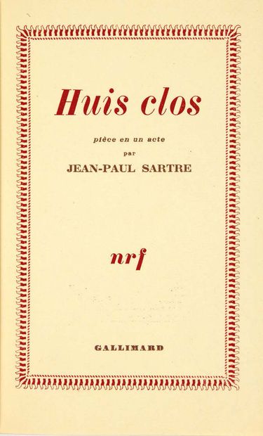 Jean-Paul Sartre. Huis clos. Pièce en un acte. Paris, Gallimard, 1945.
In-12 : maroquin...