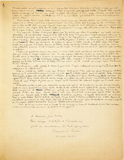 Benjamin PÉRET. No place or date [ca. 1924]. 
 Signed autograph manuscript of 28...