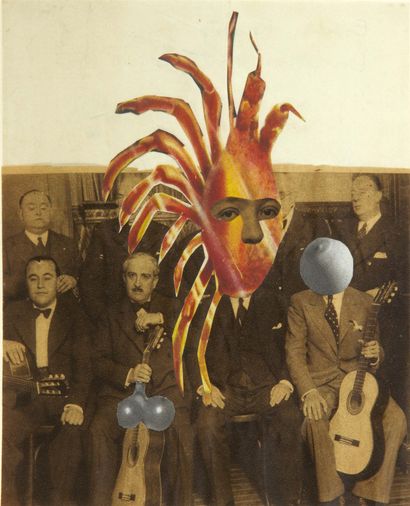 Remedios VARO. Le Pianiste masqué. Barcelone, 1935.
Collage original sur carton,...