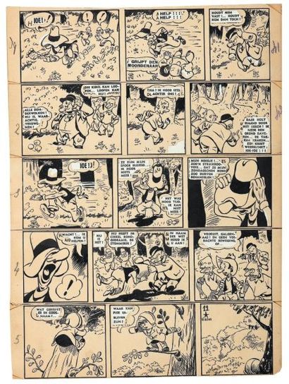 SIRIUS Caramel et Romulus, 1946 Planche originale à l'encre composé de 5 strips....