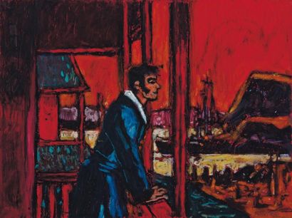 PINELLI (1960) « Hommage Rouge à Corto Maltese » Peinture à l'huile sur papier. Signée....