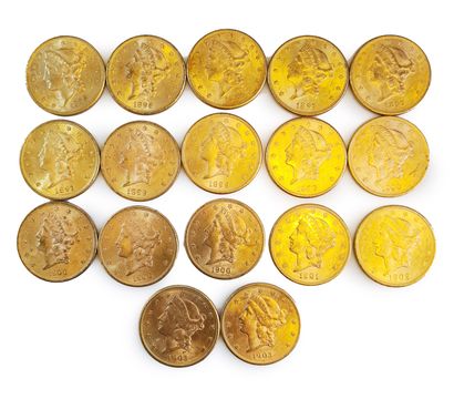 null Lot of 17 gold 20-dollar coins.

Years: 1896 x 2; 1897 x 4; 1899 x 3; 1900 x...