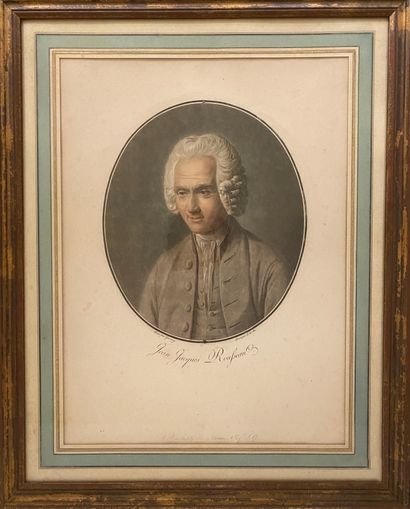  Deux gravures représentant un portrait de Jean Jacques Rousseau (H_48 cm L_37 cm)...