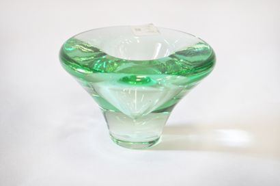 null DAUM NANCY FRANCE. Small candlestick in moulded pressed glass in conical shape...