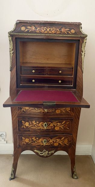 null Secretary made of veneer wood with floral marquetry decoration, ornamentation...