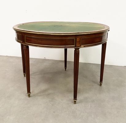 null Mahogany and brass half moon table 19th century D_108 cm (open) H_75 cm W_107...