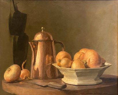 null Robert Guinard (1896-1989) Still life with onions Oil on canvas signed lower...