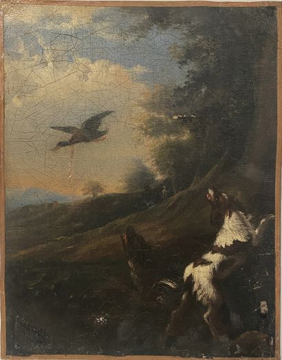 null D'après Desportes Les chiens de chasse Huile sur toile accidentée XVIIIe siècle...