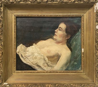 null French school of the first half of the 20th century Lying young woman Oil on...