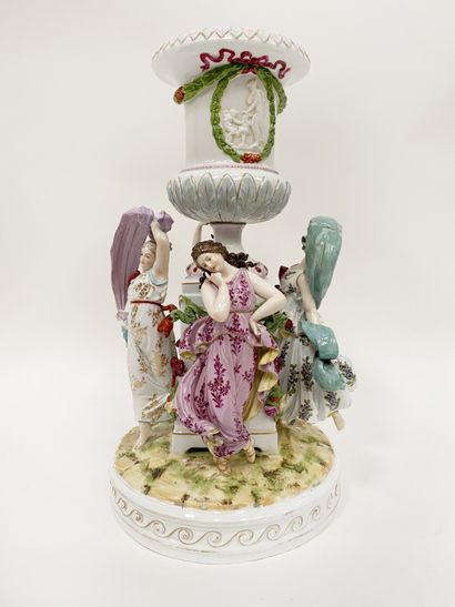 null Capodimonte Medici Vase In polychrome porcelain, decorated with dancing nymphs...