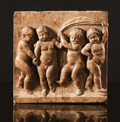 Alabaster plaque carved in high relief representing...